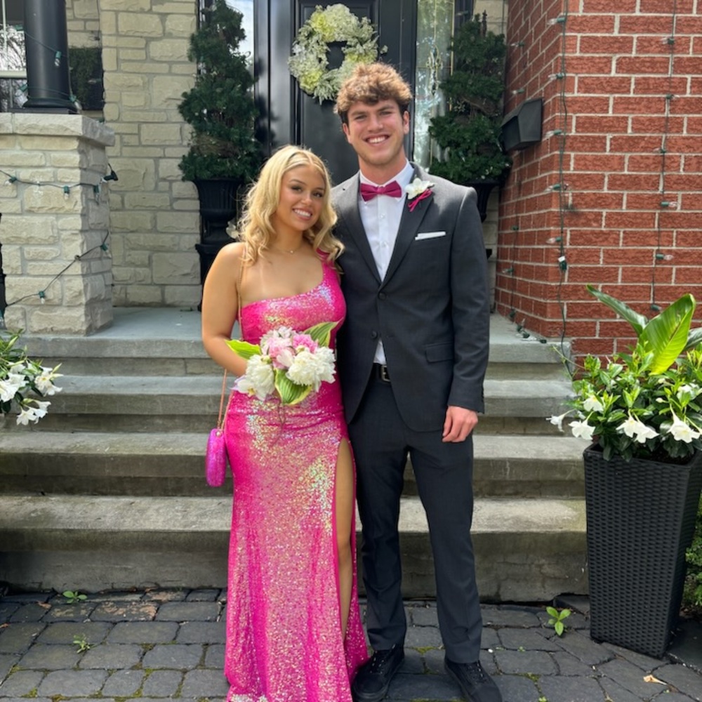 Pink Sequin Prom Dress with Slit